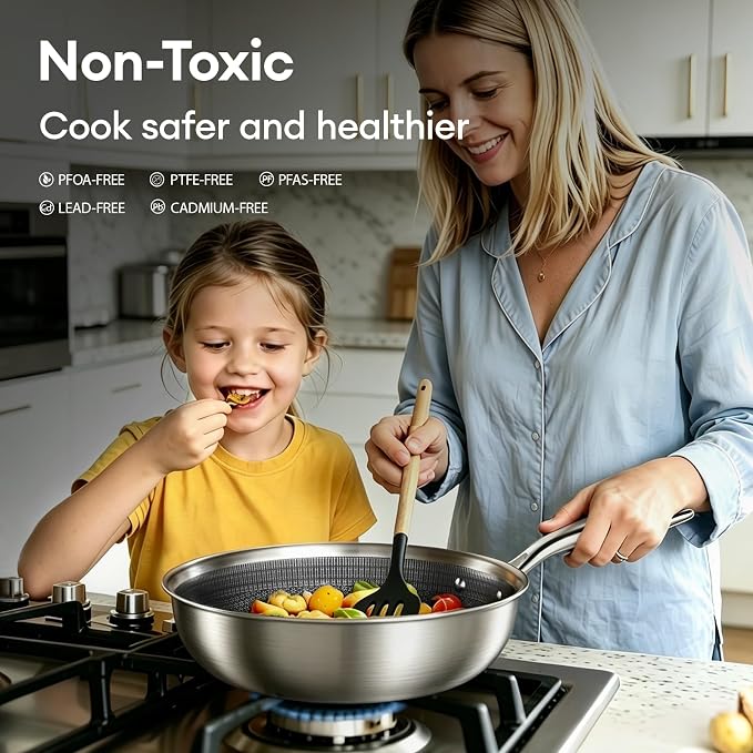 COOKER KING 7pcs Stainless Steel Cookware Set, Hybrid Pots and Pans Set | Non Stick, Non-Toxic, PFOA Free, Oven Safe, Induction Compatible
