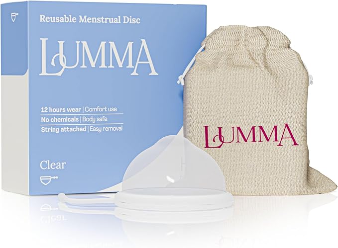 LUMMA Menstrual Disc | Includes Carrying Pouch and Silicone String for Easy Removal | Comfortable & Sustainable Choice to Tampons | Reusable Medical Grade Silicone, Leak-Proof |Transparent,High-Cervix