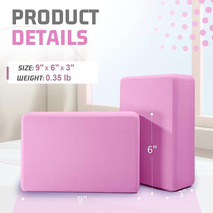 Yoga Blocks 4 Pack - Premium 3x6x9 IN EVA Foam Bricks for Pilates Workout, Stretching, Meditation | Non-slip and Lightweight Yoga Bricks for Flexibility, Balance, Spine Strength