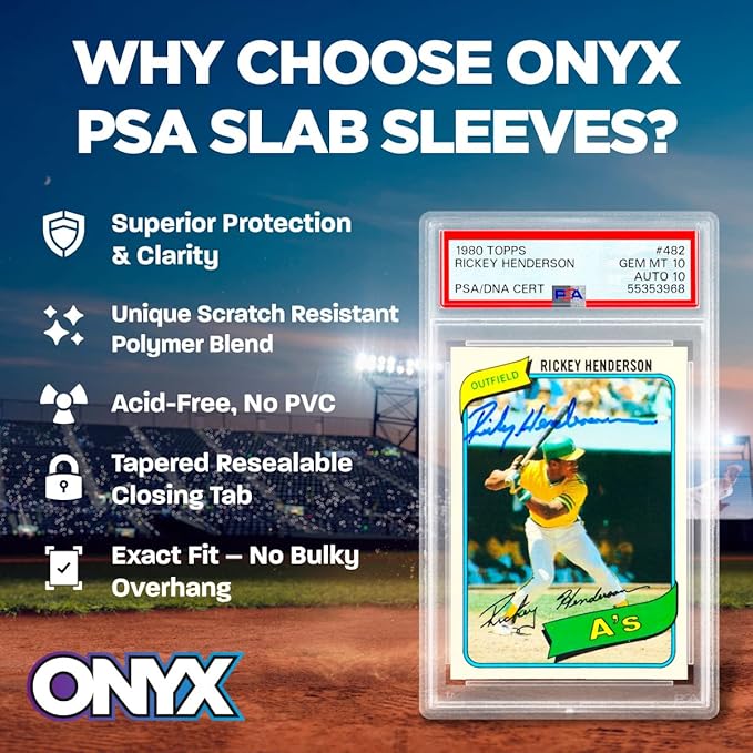 ONYX PSA Slab Sleeves - Graded Card Sleeves, PSA Perfect Fit Clear Cards Sleeves, Exact Fit Plastic Trading Bags, Cover Guard Saver Holder Sleeve Grading Baseball, Sports, MTG