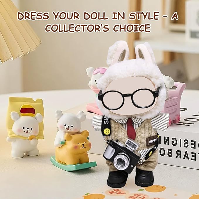 17cm Doll Clothes Set (6-Pcs Outfit), Stylish Clothing for Bunny Doll with Top, Pants, Shoes & Accessories, Just Clothes