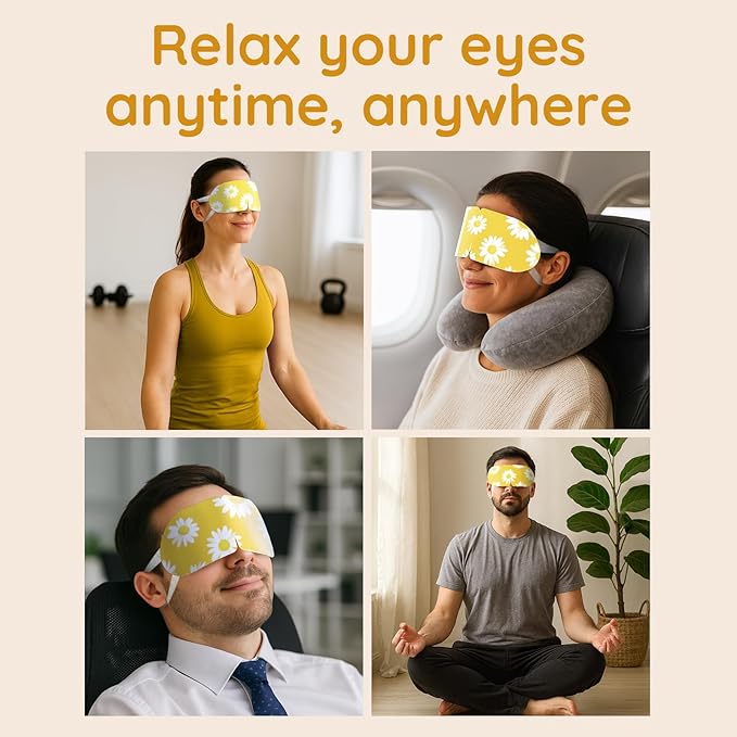 16 Pack Chamomile Steam Eye Mask for Dryness, Puffiness, Strain & Relaxation, Heated Eye Mask for Sleep & Travel, Self-Heating & Disposable Warm Compress, Travel Essentials, Relaxation Gifts for Women