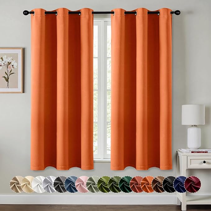 MIULEE Fall Blackout Curtains for Bedroom 2 Panels 40 x 45 Inch Long Orange | Thermal Insulated, Living Room Darkening Grommet Drapes, Noise Reducing, Light Blocking Window Treatments