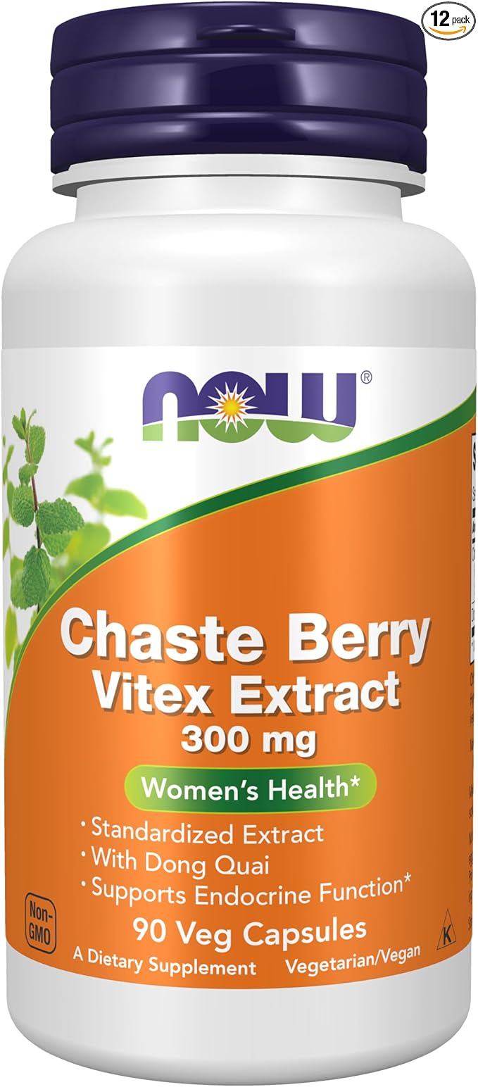 Now Supplements, Chaste Berry Vitex Extract 300 mg with Dong Quai, Women's Health*, 90 Veg Capsules (Pack of 12)