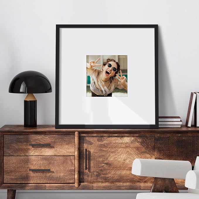 upsimples 18x18 Picture Frame, Display Pictures 8x8 with Mat or 18 x 18 Without, Wall Hanging Square Frames, Black, 1 Pack