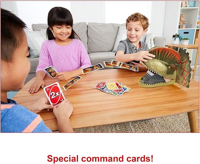 Mattel Games UNO Attack Jurassic World Domination Card Game for Kids & Family Night with Dinosaur Card Launcher, Lights & Sounds (Amazon Exclusive)