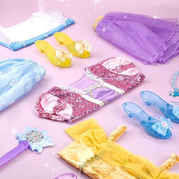 Meland Princess Dress Up for Girls 3-6, Dress Up Clothes for Girls with Princess Shoes Toy, Birthday Gift for Toddlers Girls