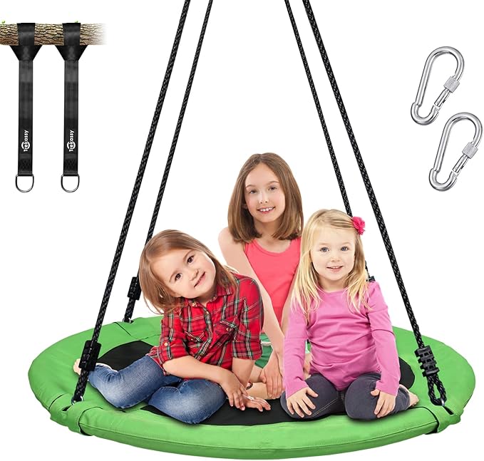 Trekassy 700lb 40 Inch Saucer Tree Swing for Kids Adults Outdoor 900D Oxford Waterproof with 2pcs Tree Hanging Straps, Steel Frame and Adjustable Ropes