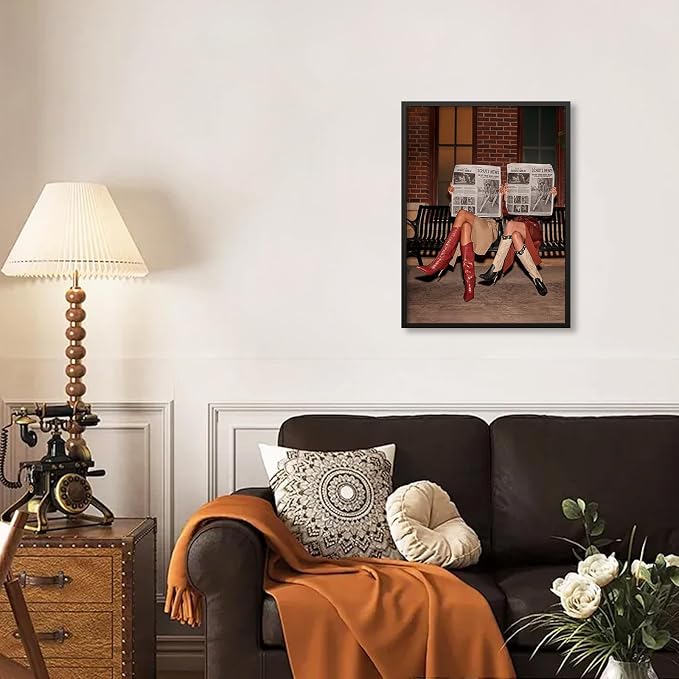 Brown Luxury Old Money Style Woman Wall Art Trendy Newspaper Poster 16X24 inch Black Framed Vintage Aesthetic Canvas Prints for Bedroom Bar Apartment Wall Decor