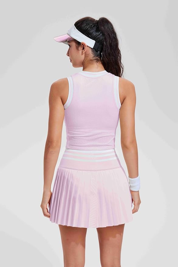 Two Piece Tennis Skirt Set for Women High Waisted Pleated Athletic Golf Skirt Sets Women 2 Piece Outfits with Pockets
