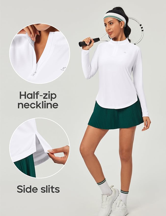 Heathyoga Long Sleeve Workout Tops for Women Golf Shirt UPF 50+ Swim Shirts for Woman UV Sun Protection Quarter Zip Pullover