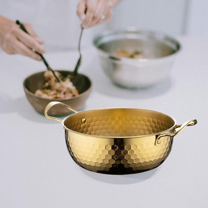 Generic Gold 18cm Stainless Steel Ramen Pot, Instant Noodle Cooking Pot for Home, Camping, Picnic, Restaurant