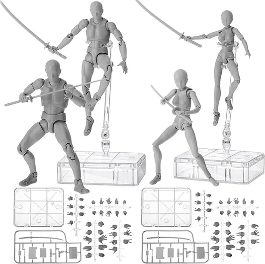 Meooeck 4 Sets Action Figures PVC Body Artists Model posable Drawing Mannequin for Painting, Sketching, Collection Gifts, Home Office Desk Decoration(Gray)