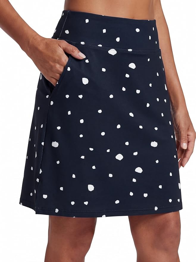 PrinStory 19" Tennis Skirt for Women Athletic Skort with Zipper Pockets | Workout Skort, Built-in Shorts, High Waisted, Split Hem, Knee Lentgh, Golf, Pickleball, Sports