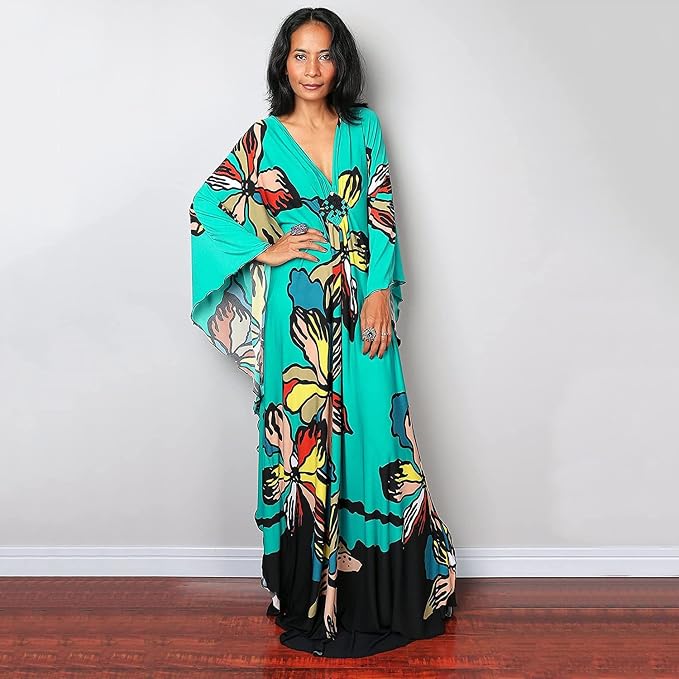Venasha Womens Caftan Floral Print Kaftan Dress Short Sleeve Swimsuit Cover up Loungewear for Summer