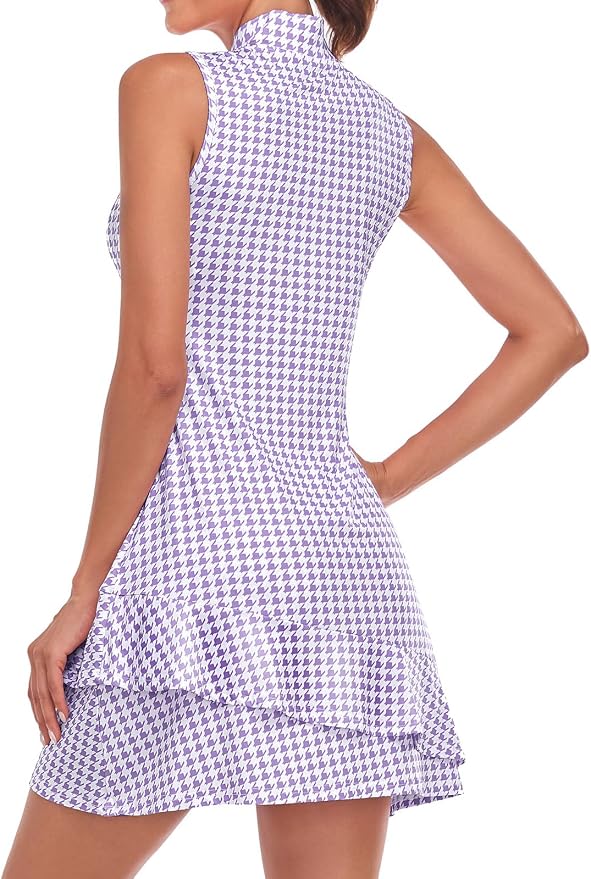 Viracy Tennis Dress for Women Sleeveless Golf Dresses with Shorts and Pockets Ruffle Zip Up Stand Collar Golf Outfits