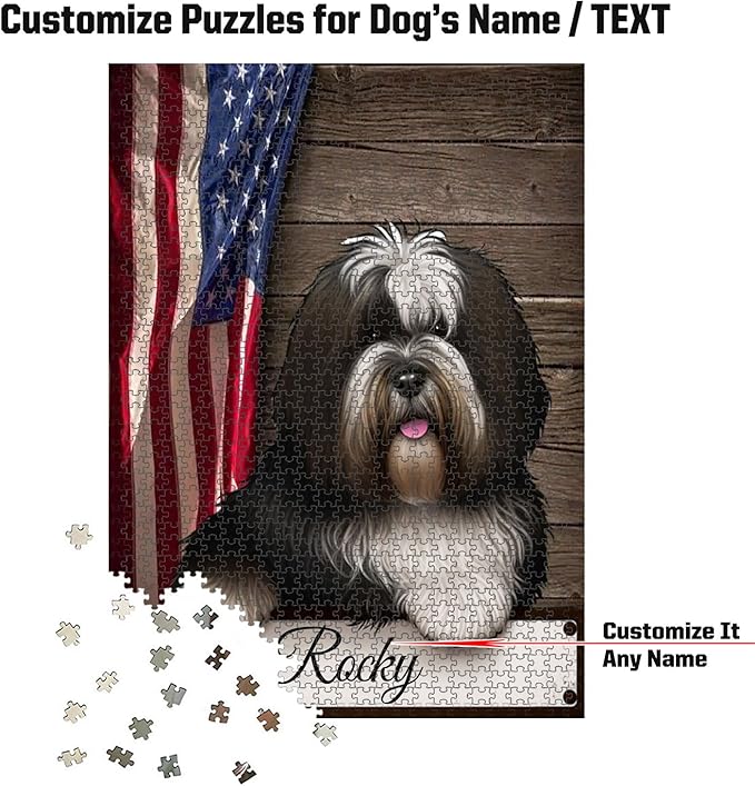 Custom Wooden Jigsaw Puzzles with Your Dog's Name on Tibetan Terrier Art Print - 300 500 1000PCS Puzzles Game and Home Wall Decor