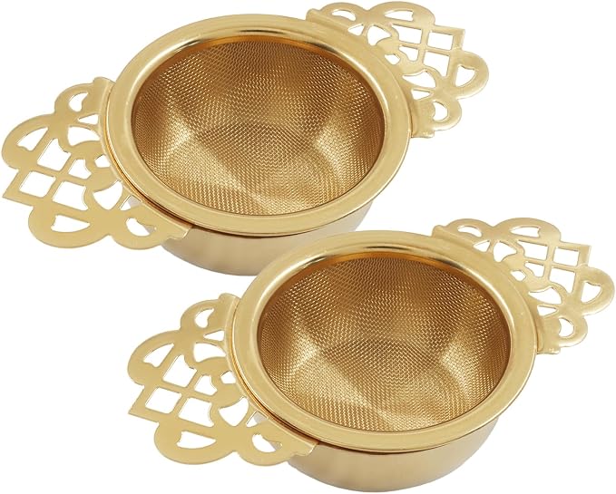 2 Pack Tea Strainer Bowl,Stainless Steel Small Tea Strainers Fine Mesh Loose Tea Infusers,Ideal Tea Filter for 2.5-4 Inch Cup Mouth/Tea Lovers(Gold)