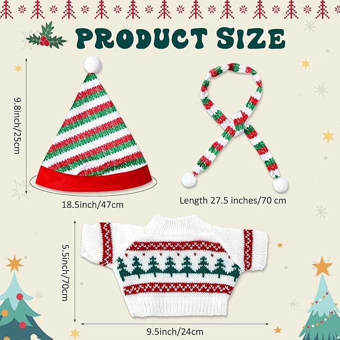 Set of 3 Christmas Bear Clothes Christmas Tree Sweater Hat Scarf Fits 12-16 Inch Bear Stuffed Animal, Stuffed Animal is Not Included(Cute Style)