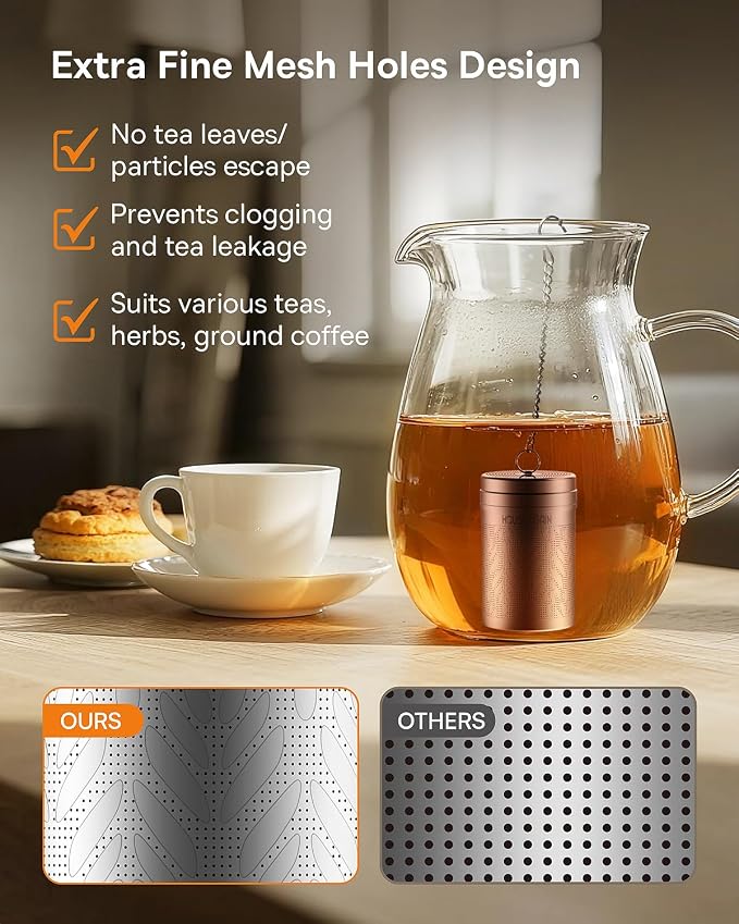 House Again Tea Strainers for Loose Tea, Extra Fine Mesh Tea Infuser, Updated Slim Threaded Lid & 304 Stainless Steel, Tea Ball Filter Bags Diffusers, Loose Leaf Tea Steeper for Brew Spices
