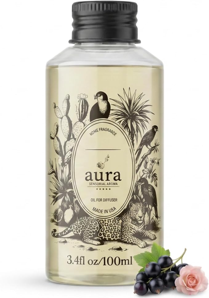 Aura Cassis Fragrance Oil for Waterless Scent Diffuser - Inspired by L’Ombre Dans l’Eau | 3.4 fl oz / 100 ml Essential Oil Blend for Aromatherapy & Hotel Collection Diffuser