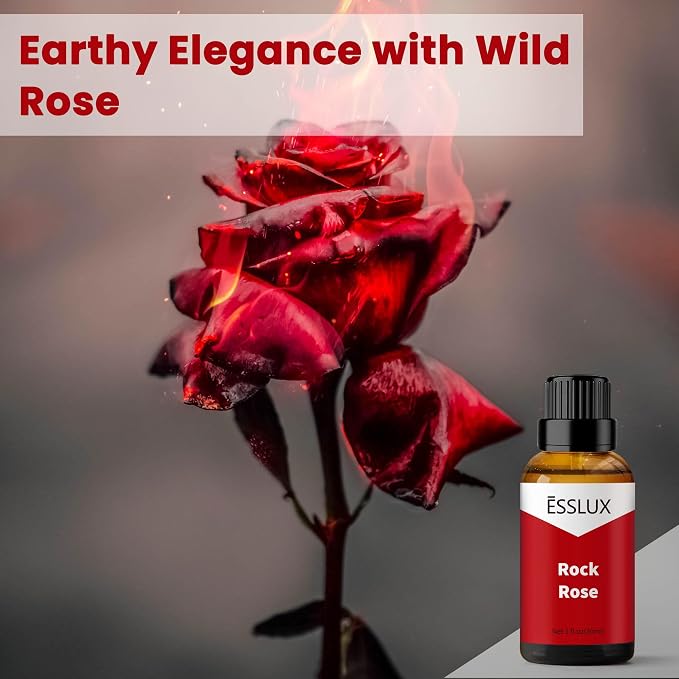 Rock Rose Fragrance Oil, ESSLUX Aromatherapy Essential Floral Scented Oils for Home for Diffuser, Massage, Soap, Candle Making Scents, Perfume, Humidifier, 30 ml