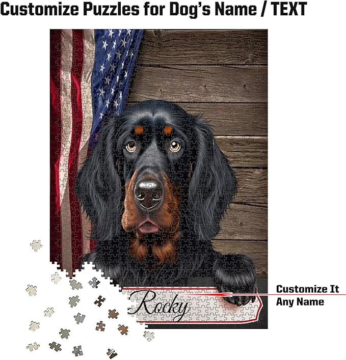 Custom Wooden Jigsaw Puzzles with Your Dog's Name on Gordon Setter Art Print - 300 500 1000PCS Puzzles Game and Home Wall Decor