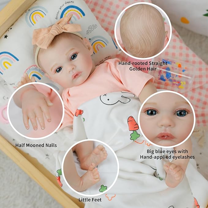 Reborn Baby Dolls 18 inch Real Like Realistic Newborn Baby Dolls Girl with Soft Weighted Body Doll Accessories Gift Set for Kids Ages 3 and Up