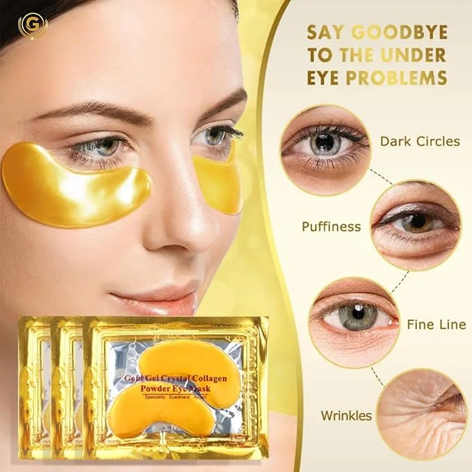Goldi Premium Eye Mask (20 Pairs) - 24K Gold Eye Mask with Vitamin C & Collagen. For Under eye bags, Fine line, Dark Circles and Puffiness. Beauty & Personal Care (Japan Formula)