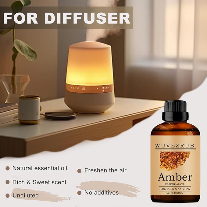 Amber Essential Oils, 120ML Pure and Natural Essential Oil for Aromatherapy Diffuser - Amber /4 Fl Oz