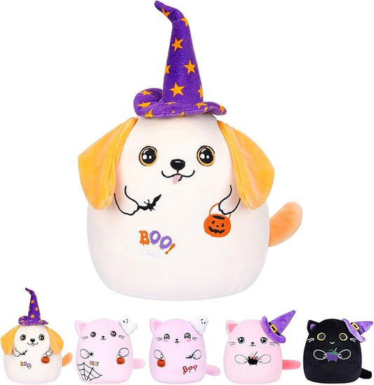 Halloween Dog Plush Stuffed Animal - Kids’ Plush Toy Pillow Witch Hat Pumpkin Lantern Bat Trick or Treat 12 Inch
