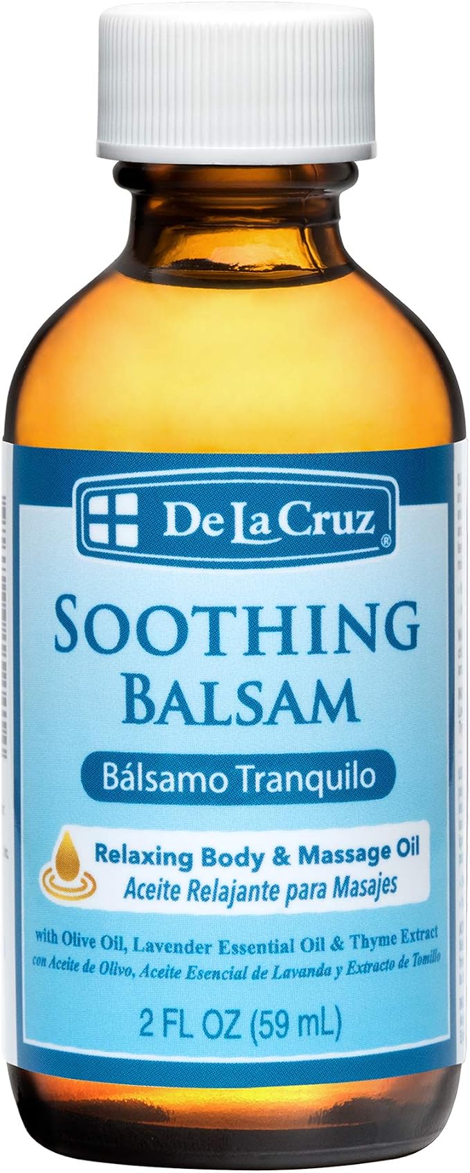 De La Cruz Soothing Balsam/Bálsamo Tranquilo Massage Oil, No Artificial Colors, Fragrances or Preservatives, Made in USA 2 FL. OZ.