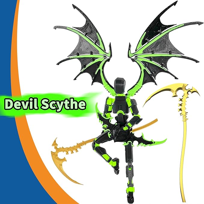 T13 Action Figure Already Assembled, Devil Wings Titan 13 Action Figure 3D Printed T13 Action Figures Set, T 13 Robo 13, Lucky 13, Gift for Dummy Collectors Desktop Decorations (Black Green)
