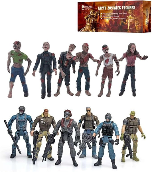 Army Men VS Zombie Action Figure Toys Realistic Battle Scene Zombie Playset Collections Christmas Halloween Toys Gifts Decoration for Boys Adults Kids (12PCS)