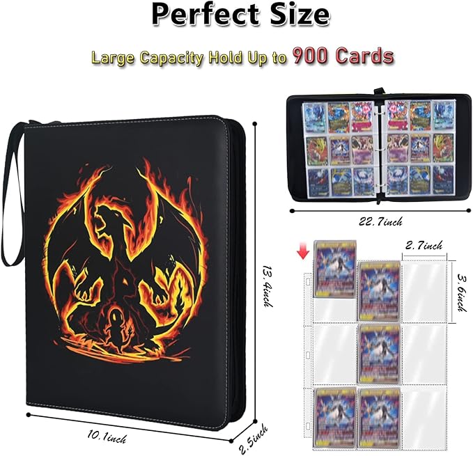 LIMSTDIC Card Binder with Sleeves - 9-Pockets Card Binder Holder Compatible with TCG Trading Cards, Card Storage Album with Zipper for Boys Girls Organized Holds Up to 900 Cards