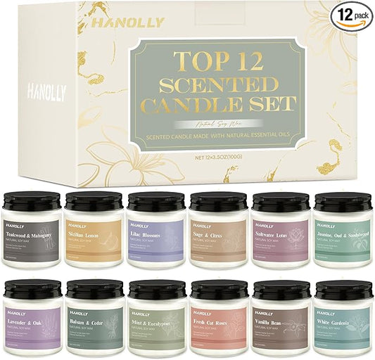 12 Pack Candles for Home Scented, Aromatherapy Candles Gifts Set for Women, Lavender, Vanilla, Rose Candle, 42OZ Natural Soy Wax Long Lasting Jar Candle, Birthday Mothers Day Present