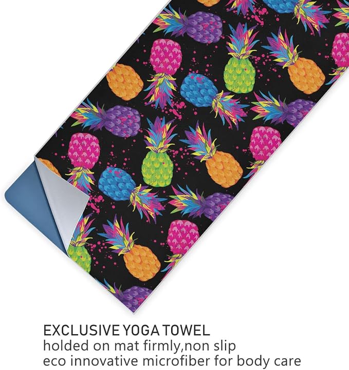 Tropical Colorful Pineapple Yoga Towel, Non-Slip Hot Yoga Mat Towel Sweat Absorbent for Pilates and Workout 73 x 27 in