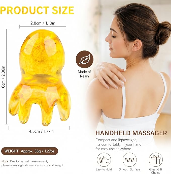 NIIIYTYB 2Pcs Head Massage Tools Scalp Massager Scraper for Deep Relaxation Acupressure Massager Japanese Spa Hair Care Tool for Home Office Travel Amber