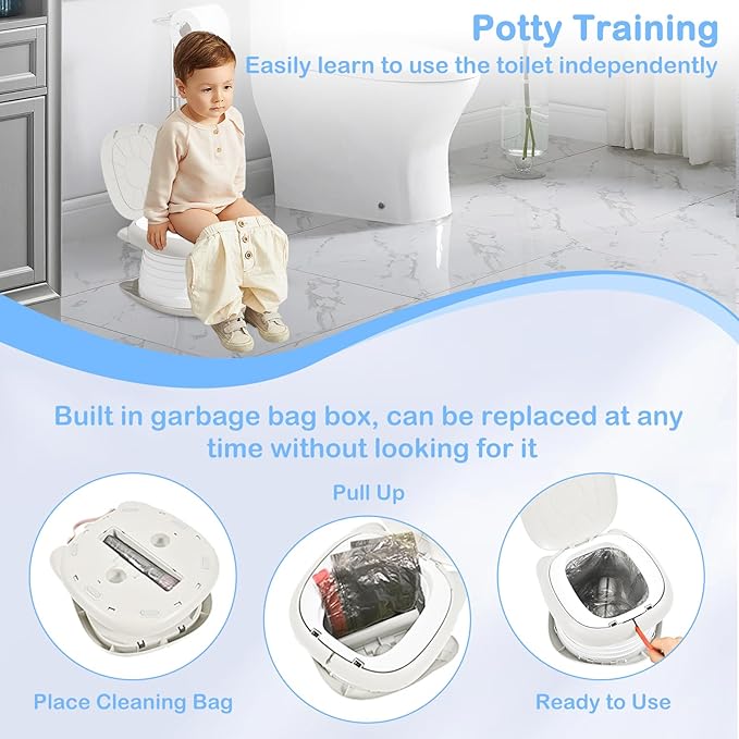 Travel Potty for Toddlers, Portable Potty Chair with 1 Roll Premium Waste Bags - Kids Toilet for Car, Camping, Indoor Outdoor - Easy Clean Training Seat (White-Gray) by Yszawmx
