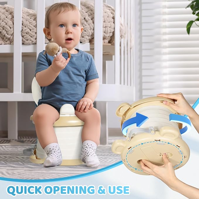 Orzbow Portable Potty Training Toilet, Travel Potty Seat for Toddler Boys Girls, Toilet Training Essentials, Foldable, Includes Free Travel Bag and Disposable Liners, Indoor/Outdoor Use, Khaki