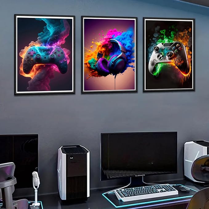 BGFCE Gaming Room Decor - Wall Art Set of 3, Video Gaming Theme, Unframed 12x16in Canvas Posters for Teen Boys Room