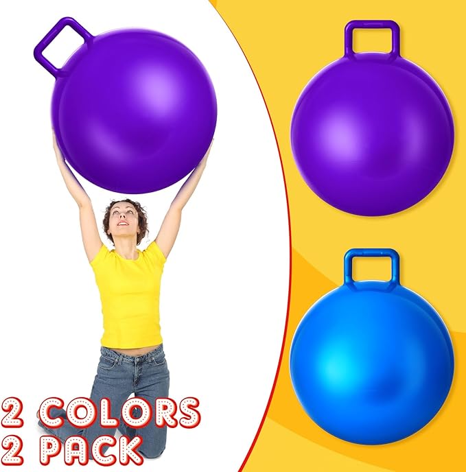Lewtemi 2 Pcs 29 Inch Big Bouncing Ball with Handle Jumping Hopper Bouncy Ball for Adults Exercise and Air Pump for Outdoor Sports Game(Blue, Purple)