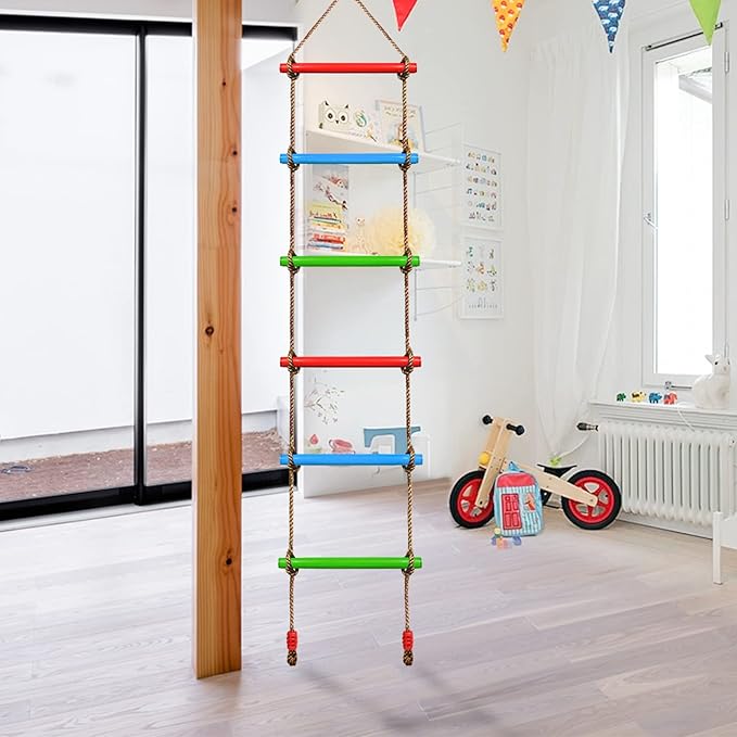 Climbing Rope Ladder for Kids, 6.6Ft Swing Rope Ladder Obstacle Course for Indoor PlaySet and Outdoor Tree House, Playground Swing Set and SlacklineLadder