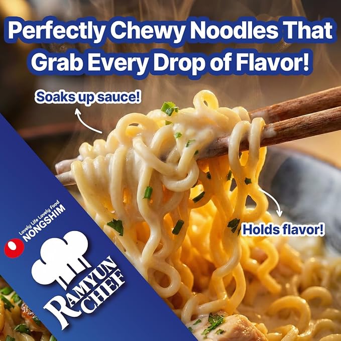 Nongshim Ramyun Chef, Stir Fry Style Instant Ramyun Noodles with Sauce Mix, Garlic Chicken, 4.23 Oz (Pack of 4)