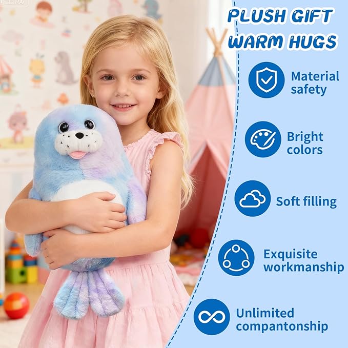 Chubby Blob Seal Pillow,Multicolour Soft Stuffed Seal Plush Hug Plush,Ocean Stuffed Animals Toys for Ocean Lovers, Unique Gift for Kids.（13.78in）.