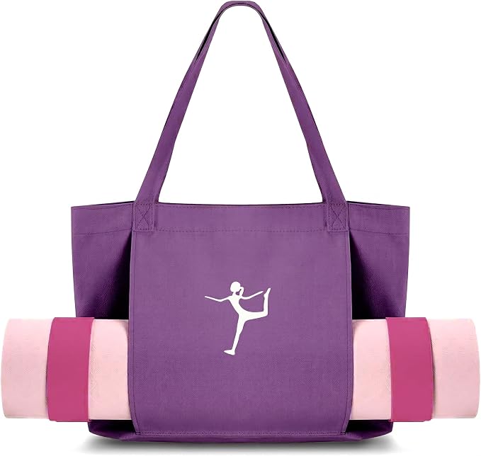 Yoga Bag - Pilates Bag With Mat Holder,for Women Canvas Tote Bag with Yoga Mat Carrier Pocket Large Gym Pilates Bag for Travel Office Beach Workout
