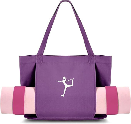 Yoga Bag - Pilates Bag With Mat Holder,for Women Canvas Tote Bag with Yoga Mat Carrier Pocket Large Gym Pilates Bag for Travel Office Beach Workout