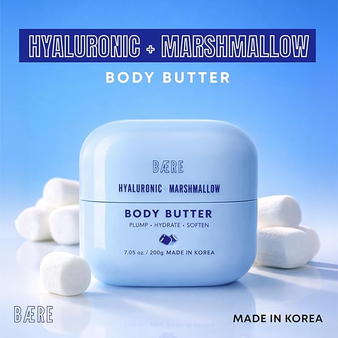Hyaluronic Acid Body Butter With Marshmallow - Dermatologist Tested, Anti Aging, Korean Skin Care - Deep Hydration, Smoother, Plumper, Dewy Skin - Vegan, Clean Beauty - 7.05 Oz