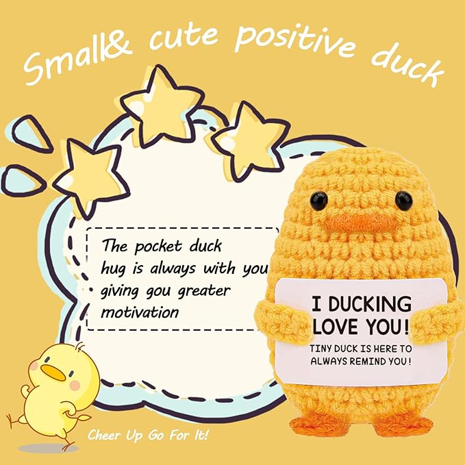Stocking Stuffers for Men Women Adults Teens-Christmas Stockings White Elephant Gifts Emotional Support Crochet Duck with Positive Card
