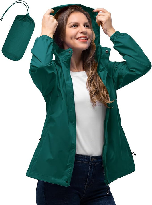 33,000ft Women's Rain Jacket Waterproof Lightweight Packable Raincoat with Hood for Golf Hiking Travel Windbreaker